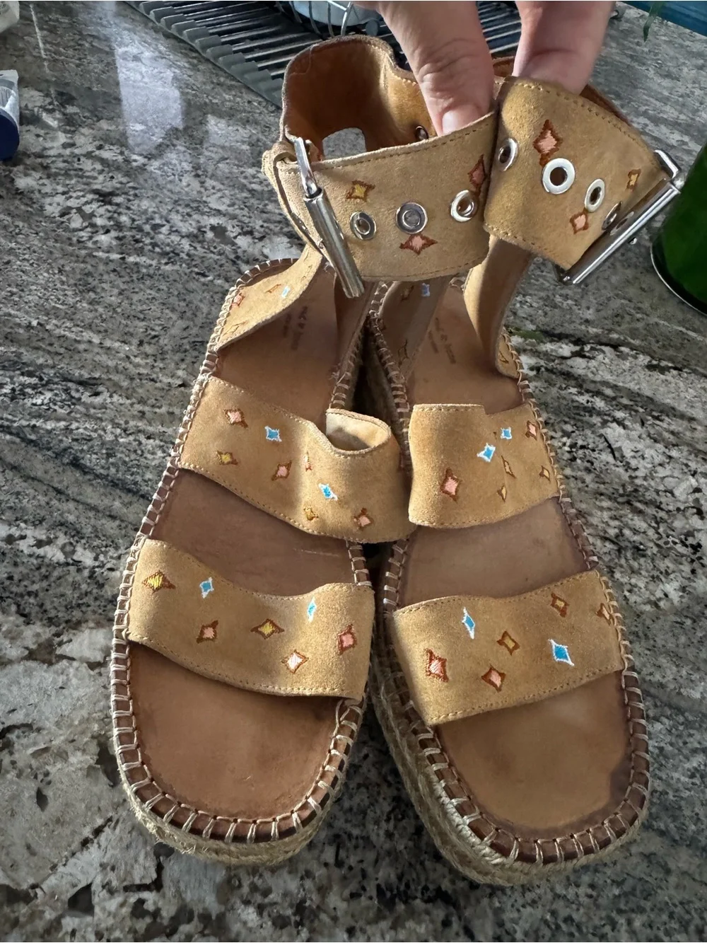 rag & bone Tan Suede Embroidered Platform Espadrilles